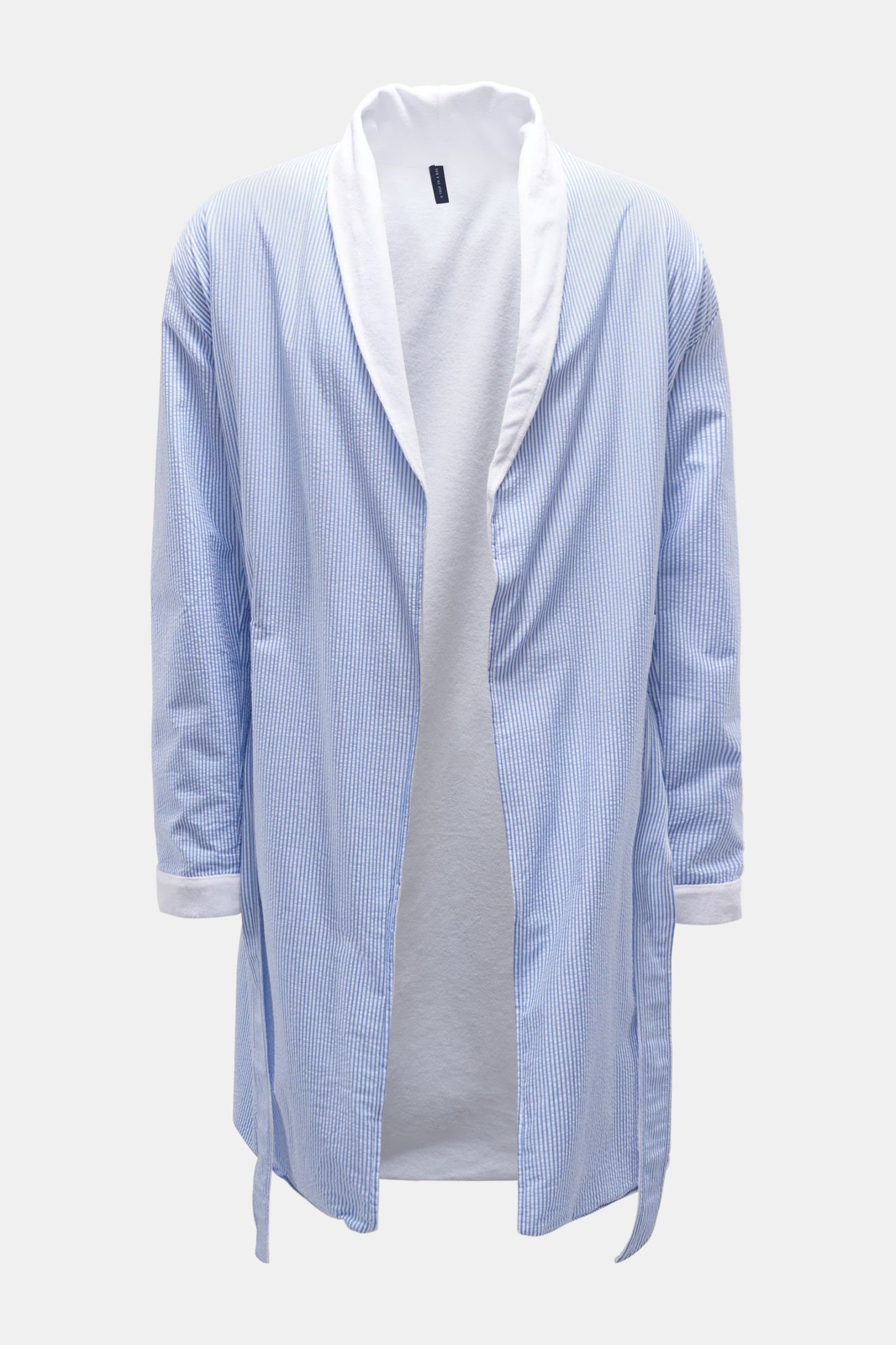 Seersucker bathrobe 'Beach Coat' grey-blue/white striped