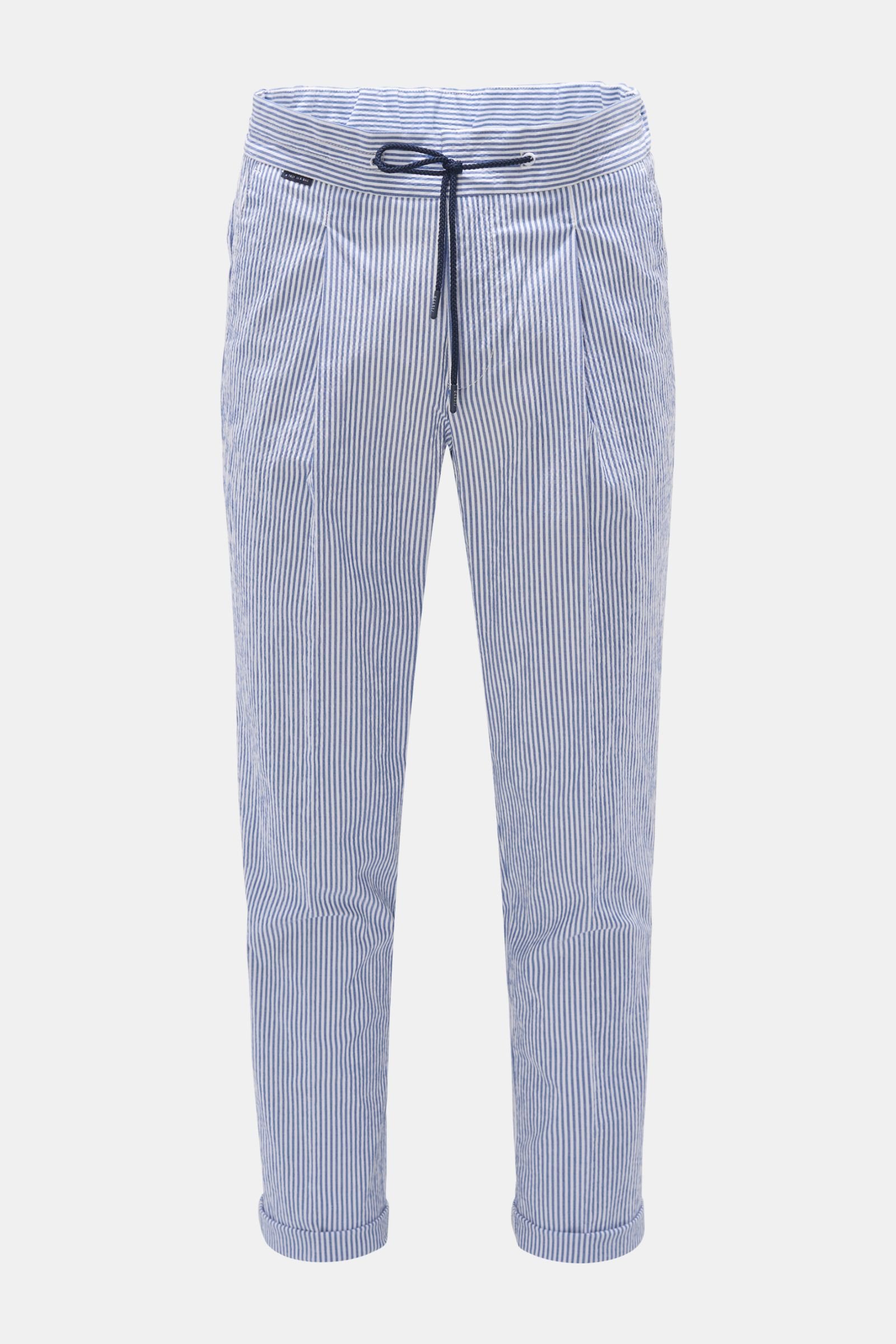 04651/ TRIP IN A BAG seersucker jogger pants 'Seersucker Pleated Pant' grey-blue/white striped | 04651/