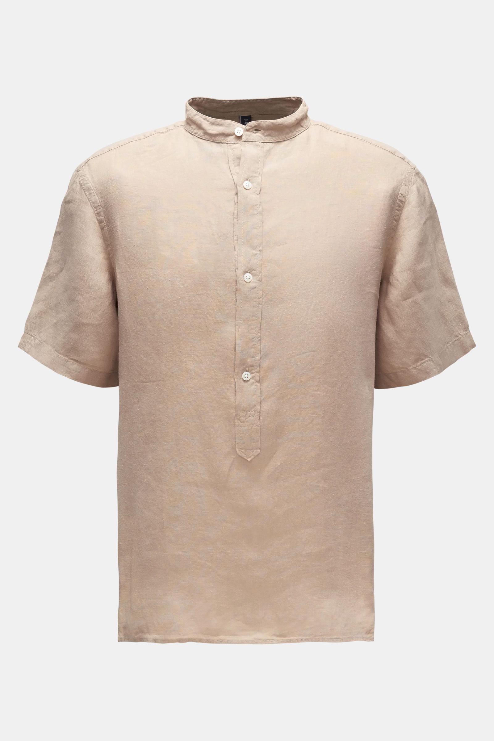 Popover short sleeve shirt 'Linen Guru' grandad collar beige