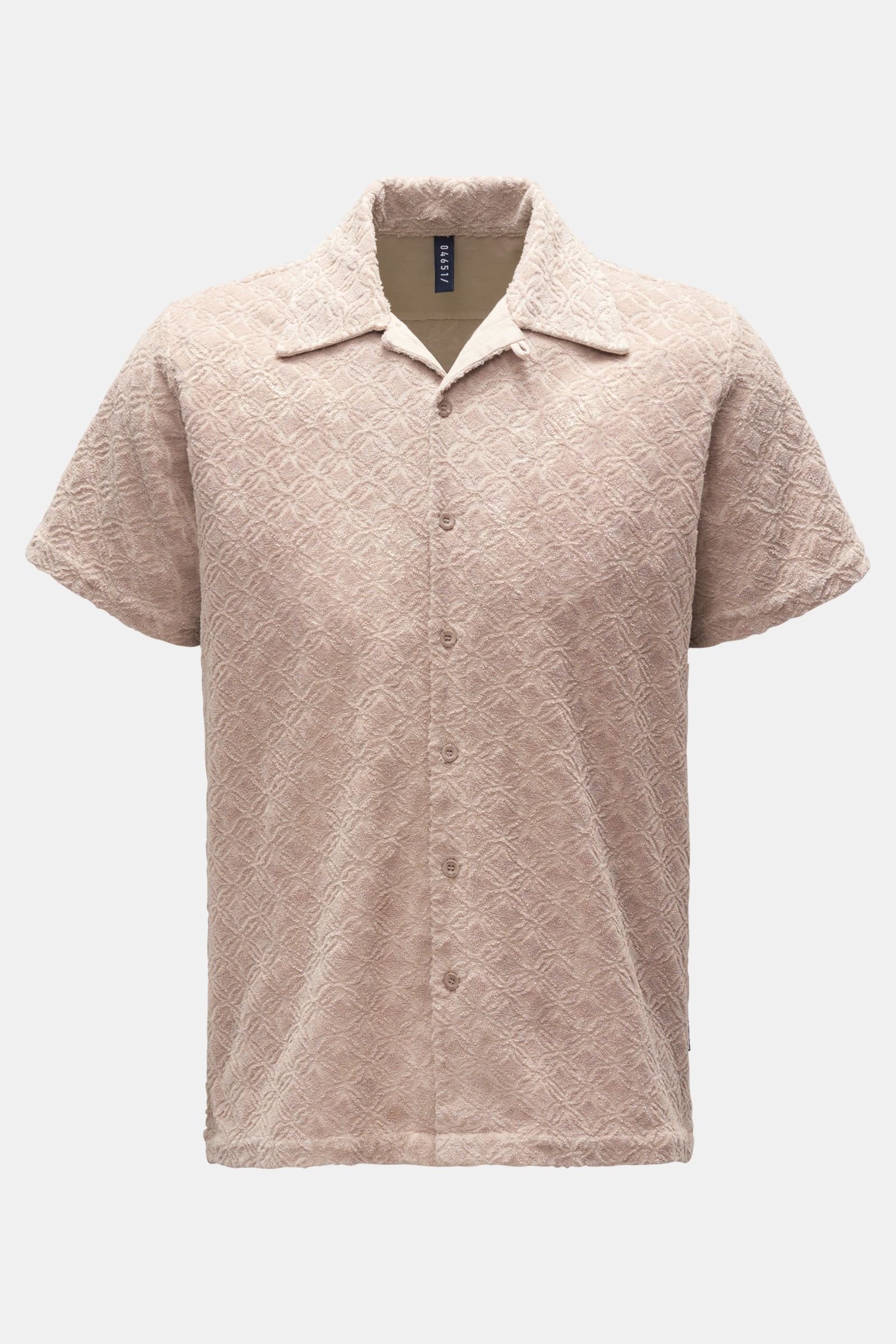 Frottee-Kurzarmhemd 'Terry Shirt' Kent-Kragen beige gemustert