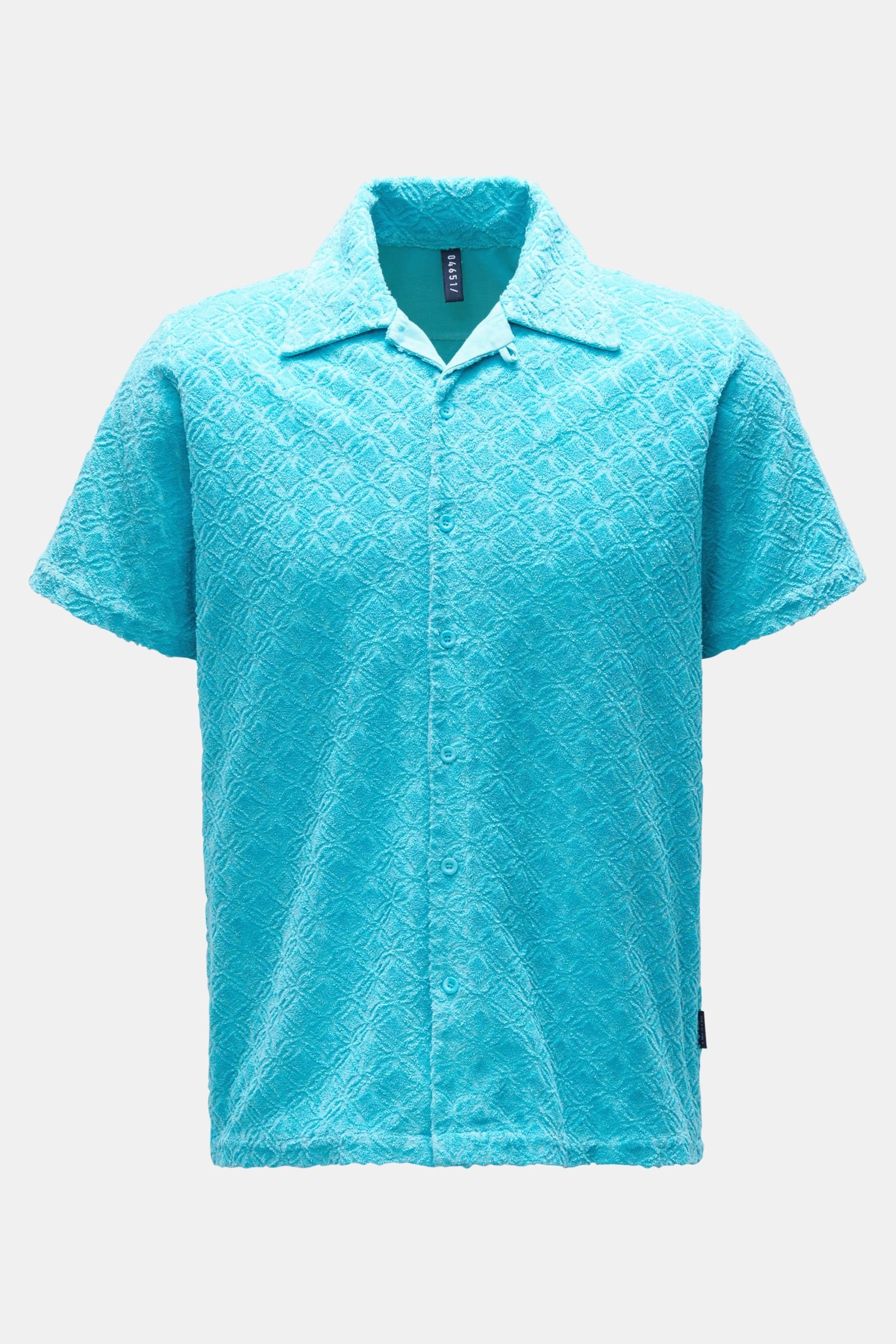Frottee-Kurzarmhemd 'Terry Shirt' Kent-Kragen türkis gemustert