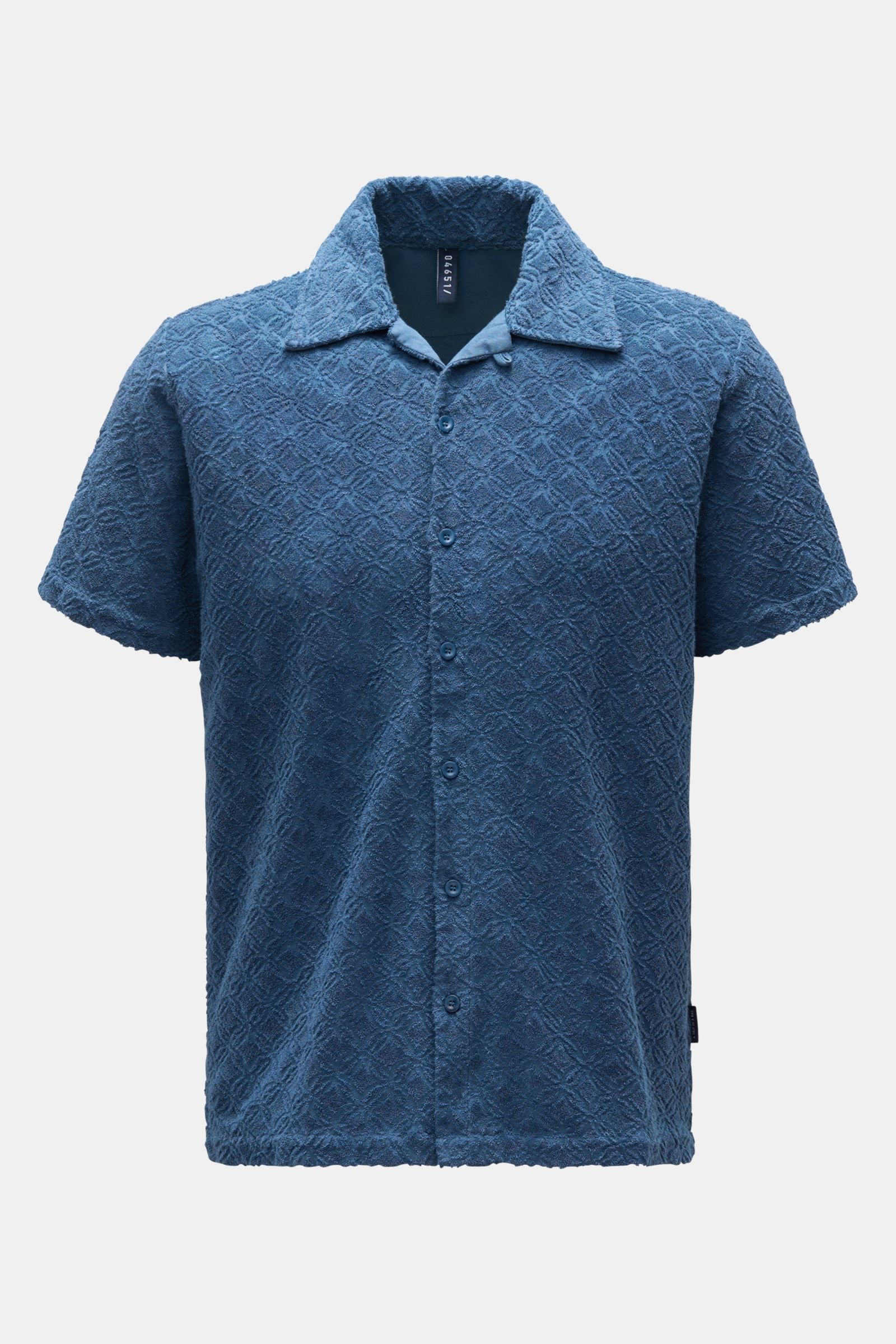 Frottee-Kurzarmhemd 'Terry Shirt' Kent-Kragen dunkelblau gemustert