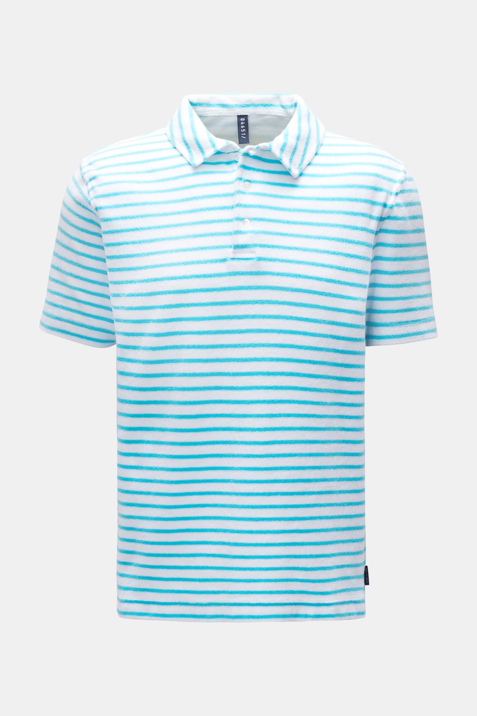 Frottee-Poloshirt 'Terry Stripe Polo' türkis/weiß gestreift