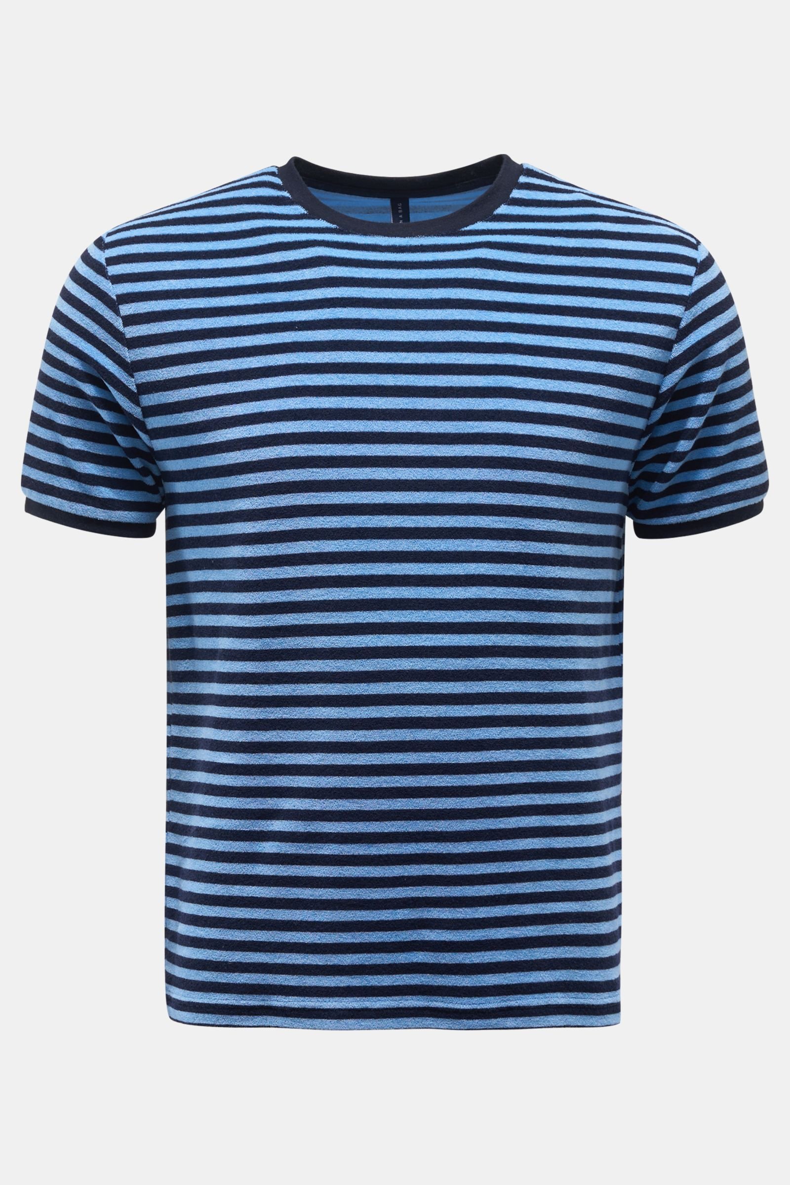 Frottee Rundhals-T-Shirt 'Terry Stripe Tee' hellblau/schwarz gestreift