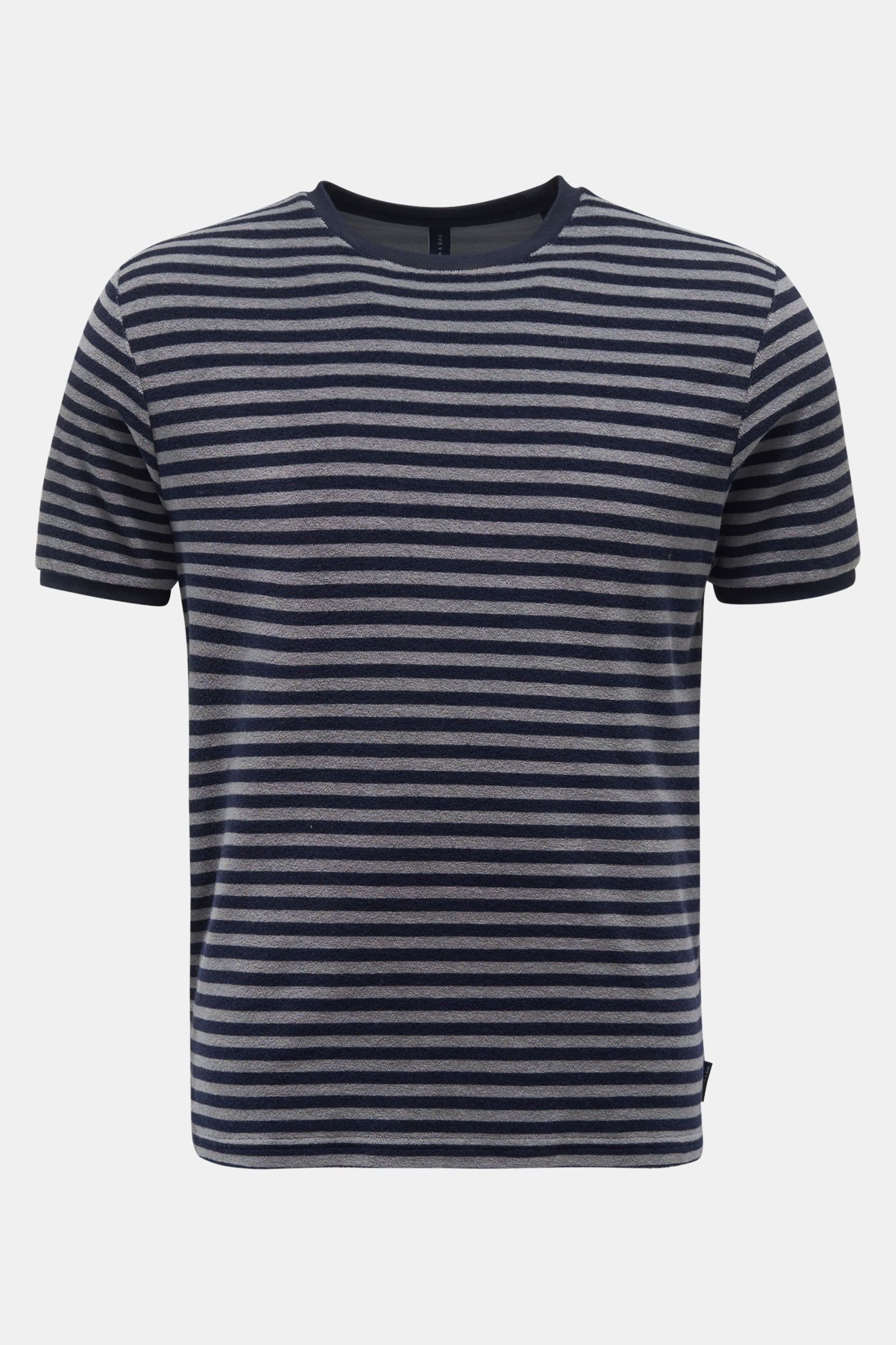 Terrycloth crew neck T-shirt 'Terry Stripe Tee' grey/dark navy striped