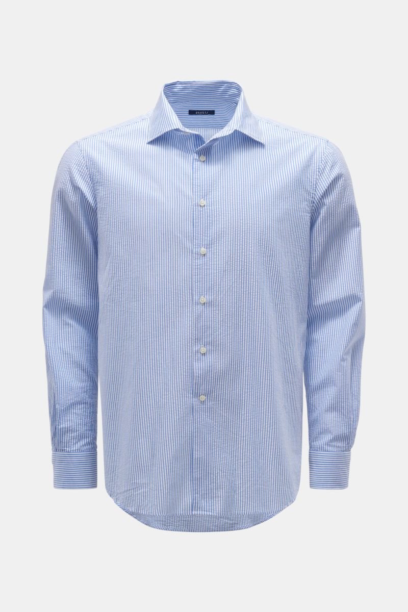 Seersucker-Hemd 'Seersucker Shirt' Haifisch-Kragen rauchblau/weiß gestreift