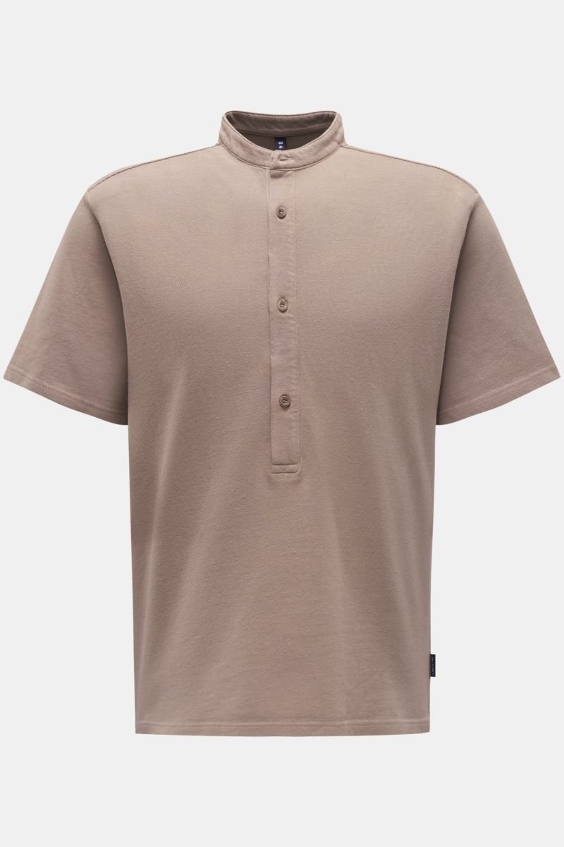 Piqué short sleeve shirt 'Guru Tee' grandad collar light brown