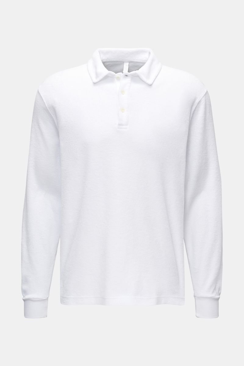 Frottee Longsleeve-Poloshirt weiß