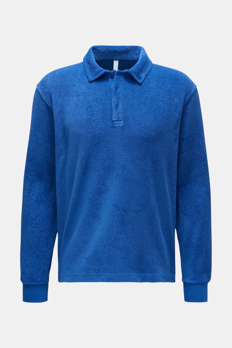 Frottee Longsleeve-Poloshirt blau