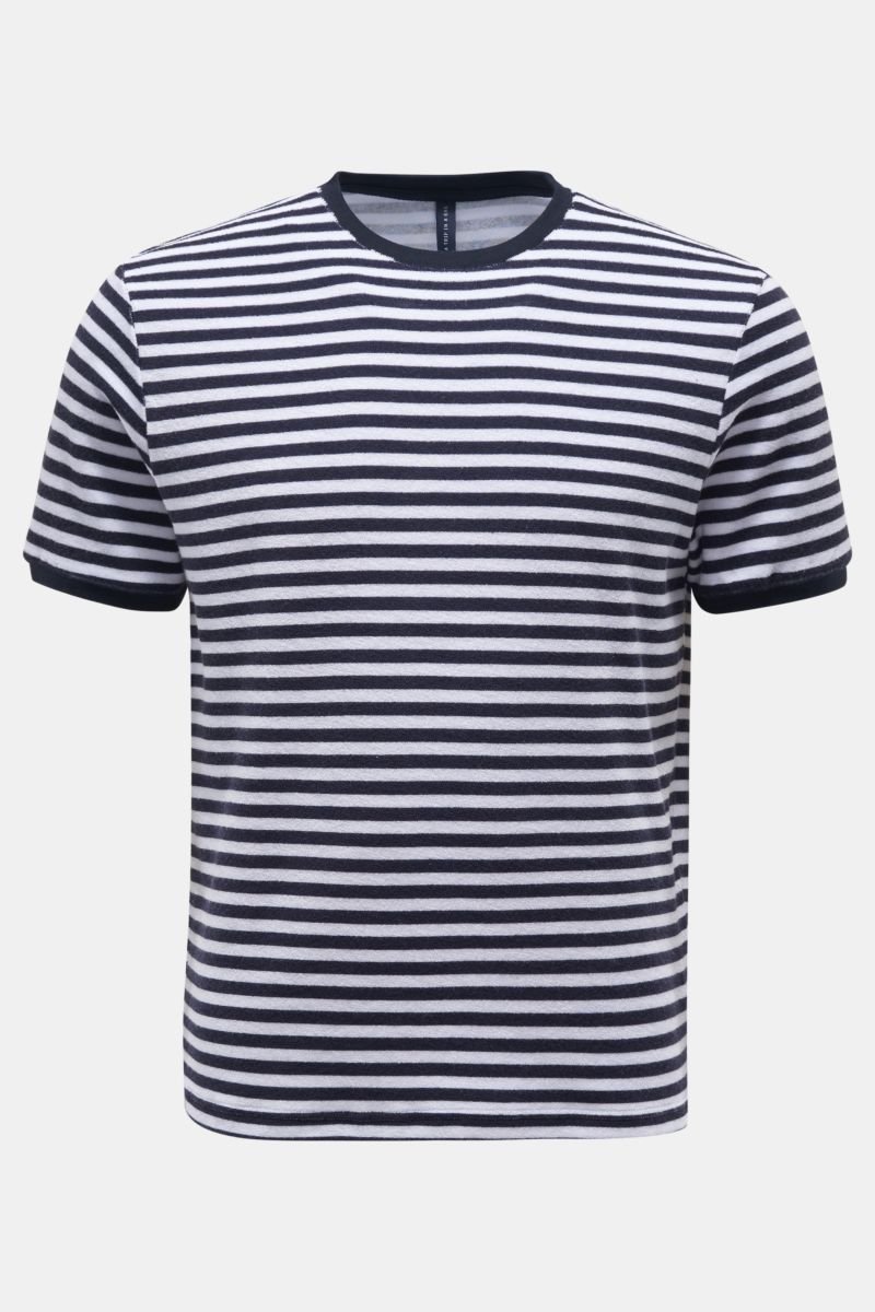 Frottee Rundhals-T-Shirt 'Terry Stripe Tee' navy/weiß gestreift