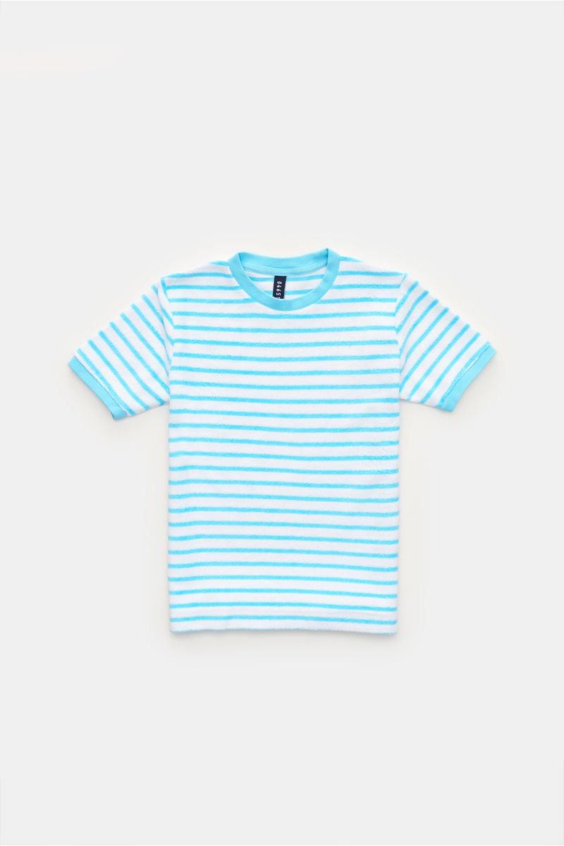 Kinder Frottee Rundhals-T-Shirt 'Kids Terry Stripe Tee' türkis/weiß gestreift 