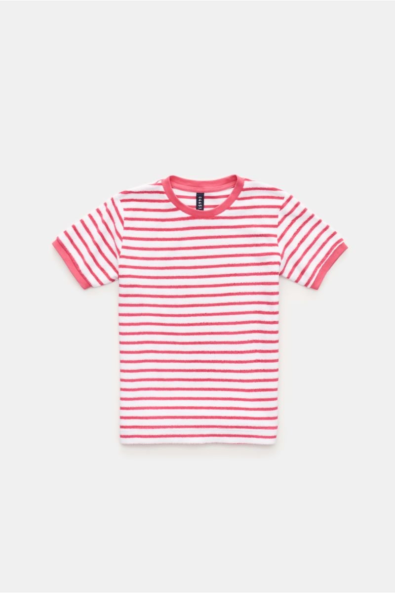 Kids’ terry crew neck T-shirt 'Kids Terry Stripe Tee' coral/white striped 
